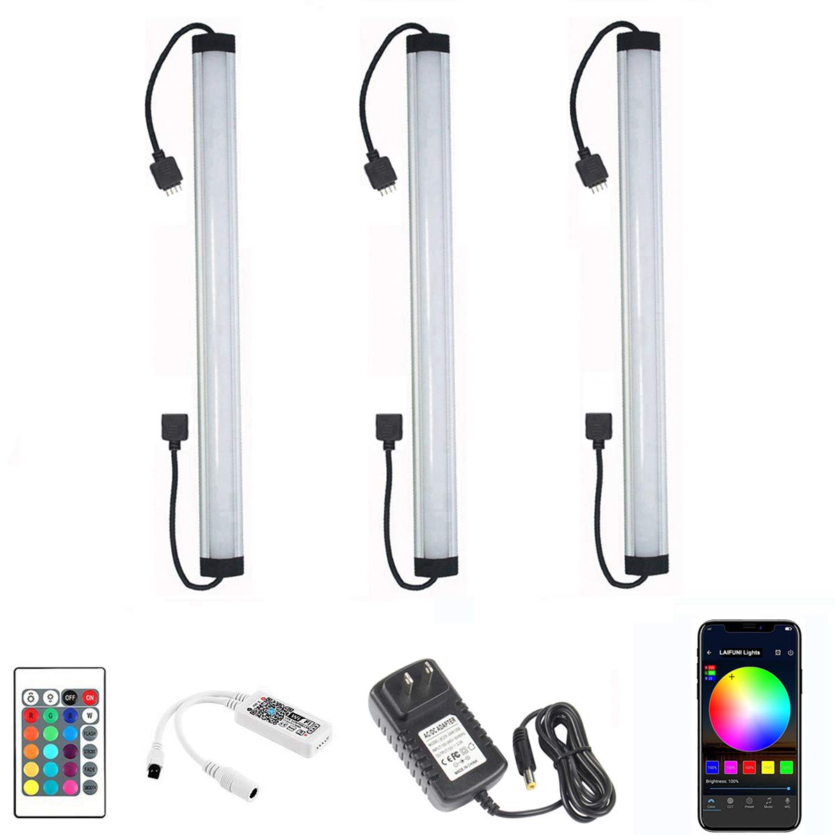 LAIFUNI Under Cabinet LED Lighting - Dimmable Under Counter Lights, WiFi Smart Controlled,RGB,12 Inch, Multicolor Lamps with Remote Control and Compatible with Alexa (3 Pack)