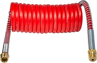 Tectran V-Line Air Brake Hose Coil w/LIFESwivel® Fittings | 12” Pigtail Trailer Lead | Quick Installation | Red | (15' Length x 12" Tractor Lead)