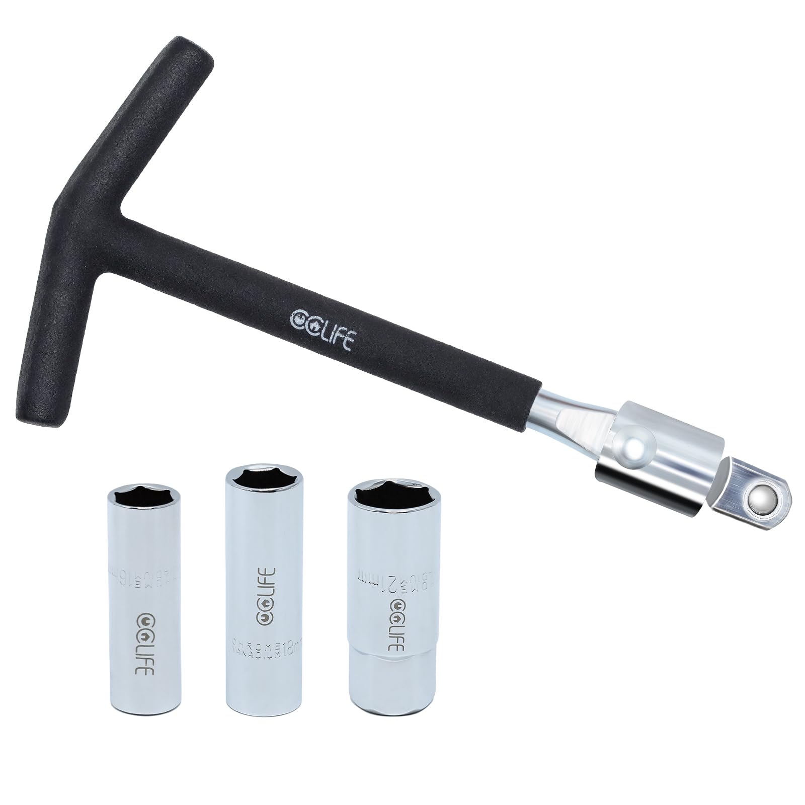 CCLIFE Chiave per Candele 4pz, 1/2‘’ La chiave a candela a T, Set di Chiavi per Candele 16mm 18mm 21mm, Lo strumento per la rimozione delle candele