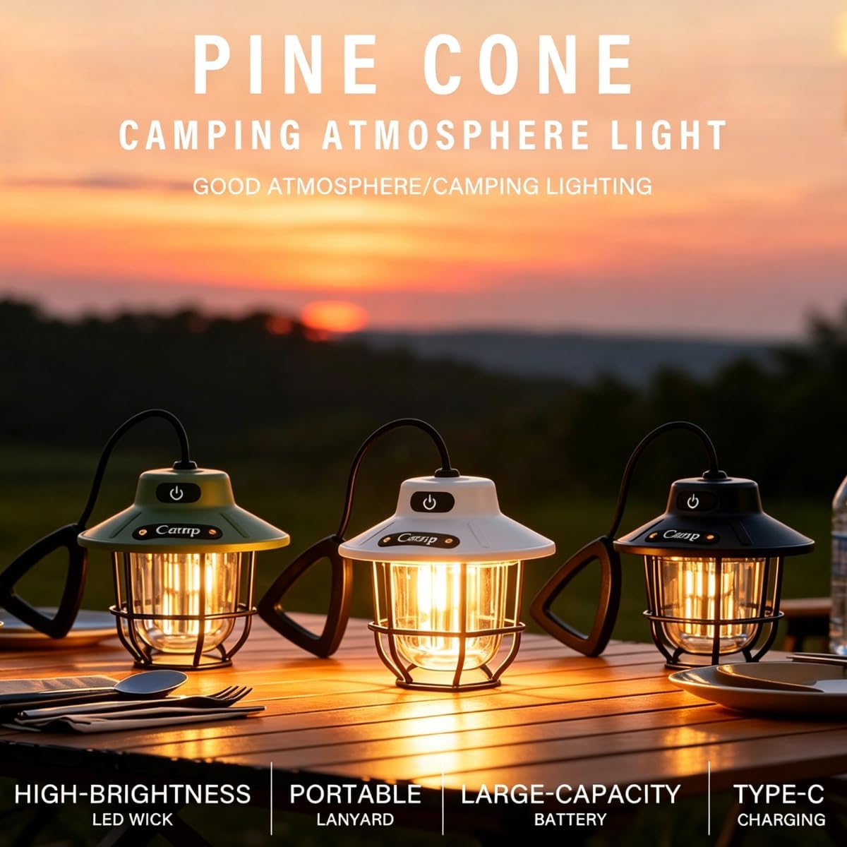 Lanterna da campeggio da 1200 lumen, luce LED ricaricabile con 4 modalità di illuminazione, torcia portatile USB per esterni, per campeggio, escursionismo, emergenze, interruzioni di