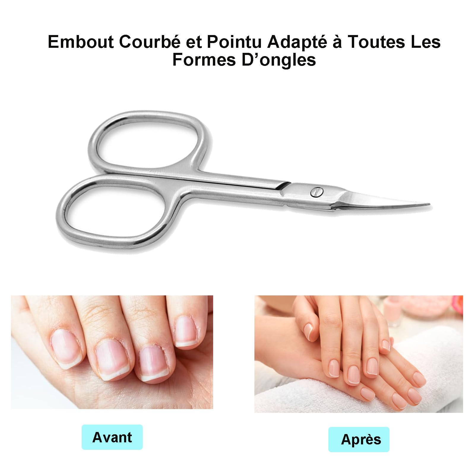 Ciseaux à Cuticules Professionnels + Pousse-Cuticules Double-Fonction (3 Pièces) - Kit Manucure/Pédicure en Acier Inoxydable Anti-Corrosion - Précision Salon (Argent)