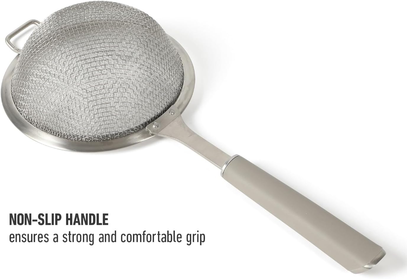 Calphalon Prime Edge 5-Inch Stainless Steel Mesh Strainer with Thermoplastic Rubber Handle, Fine Kitchen Sieve for Draining, Rinsing, Sifting & Food Prep Tasks, Taupe