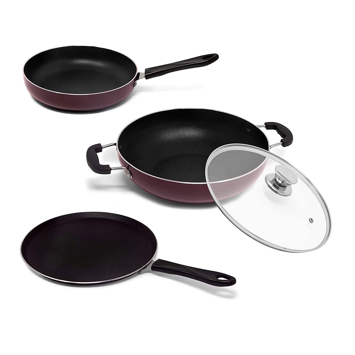 SPRINGWAY - Brand of Happiness Induction Base Non-Stick Aluminium Cookware Set, 4-Pieces (Maroon)