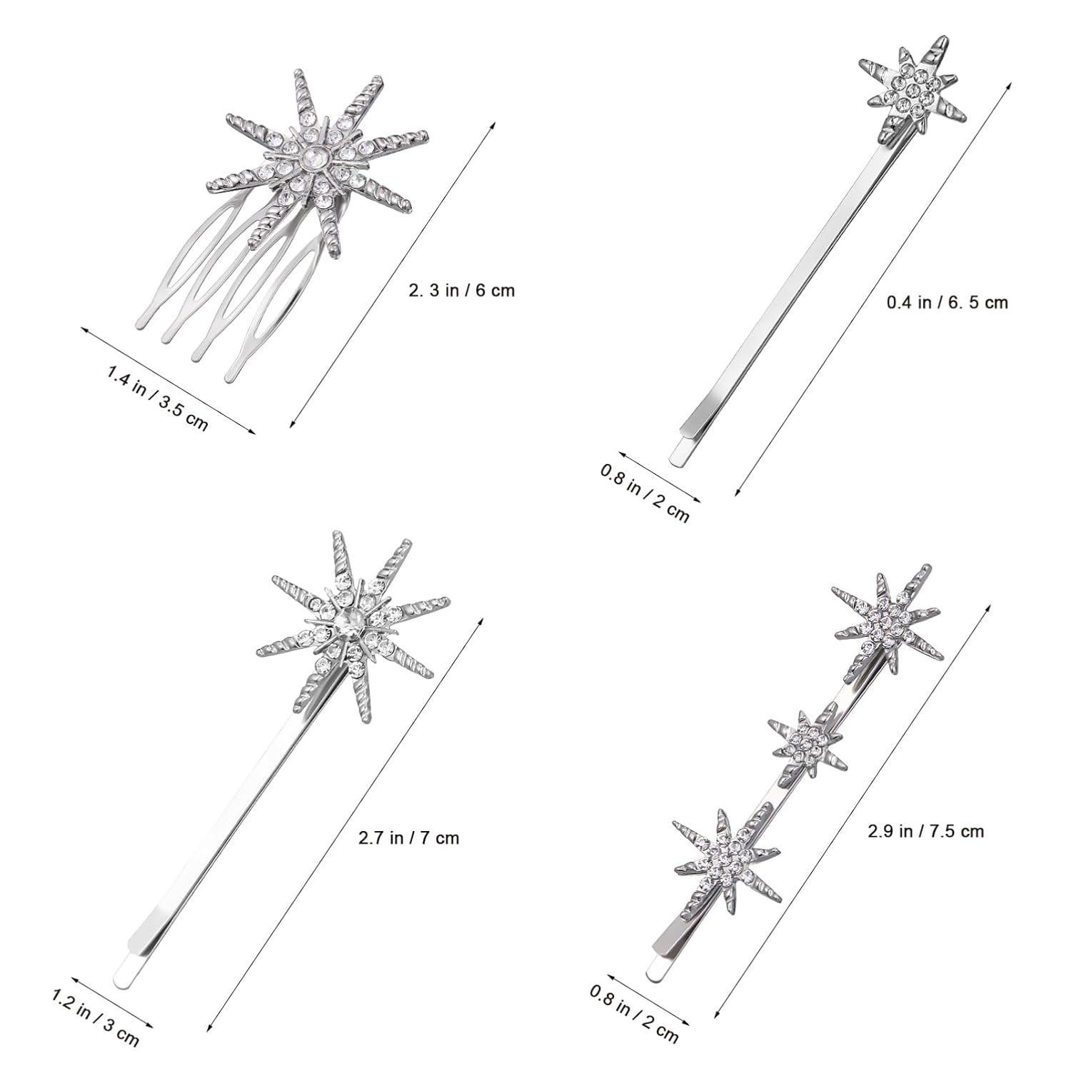 Frcolor Wedding Bobby Pins 8pcs Rhinestone Star Hairpins Silver Star Hair Clips Wedding Hair Accessories for Women Girls
