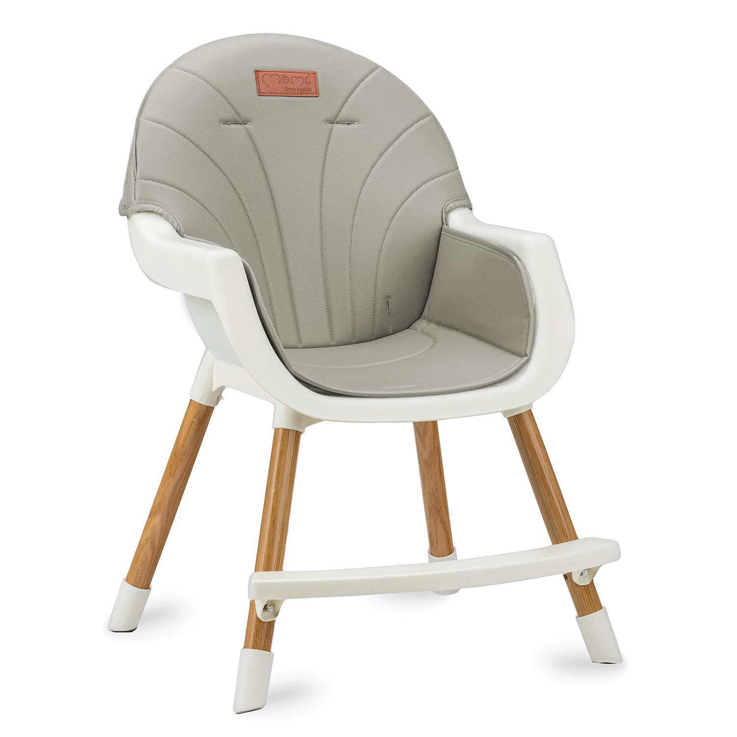 MoMi Seggiolone Pappa Evolutivo 3 in 1 - Sedia Evolutiva per Bambini da 6 a 36 Mesi - Cinture di sicurezza, Rivestimento in ecopelle, Poggiapiedi, Portabicchiere, Gioco con Ventosa - Grigio