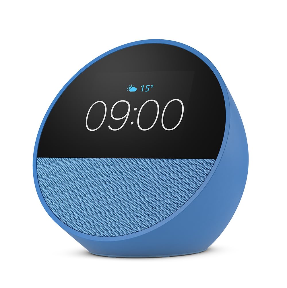 Amazon Echo Spot (última generación) | Despertador inteligente con sonido de calidad| Azul, con Acceso Anticipado a Alexa+
