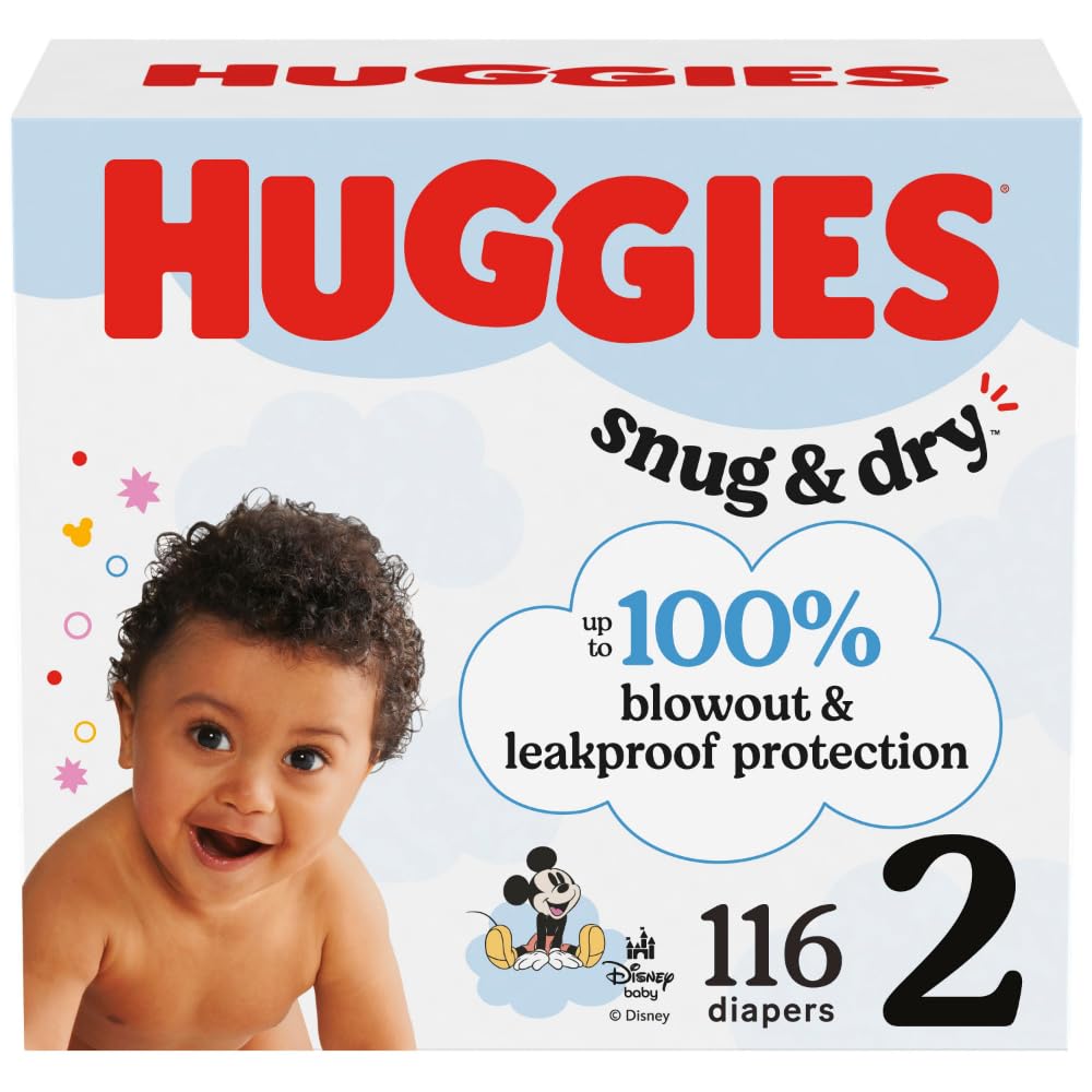 HUGGIESSize 2 Diapers, Snug & Dry Baby Diapers, Size 2 (12-18 lbs), 116 Count, Packaging May Vary