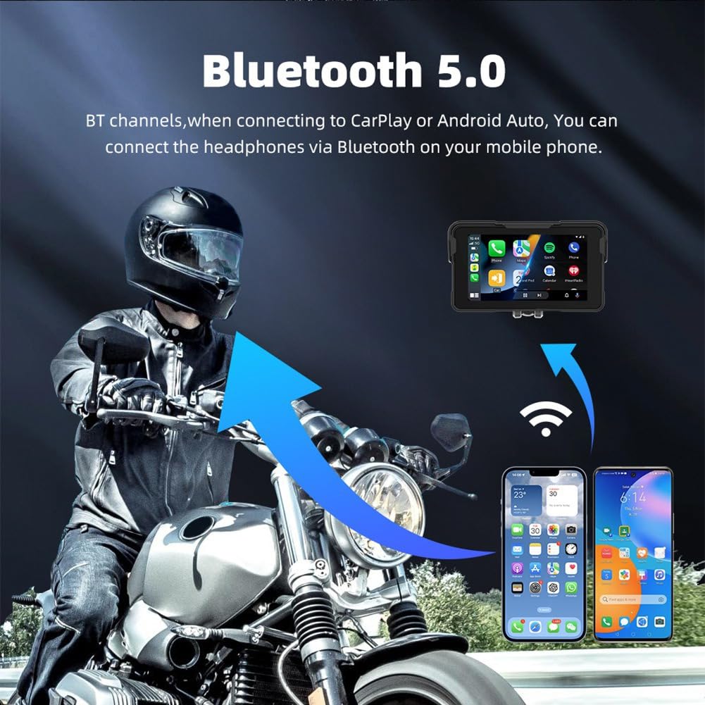 Pantalla de Navegación Digital Portátil para Motocicleta con CarPlay Moto Android Auto de 5.0 Pulgadas y Navegación Inalámbrica para Motocicleta.