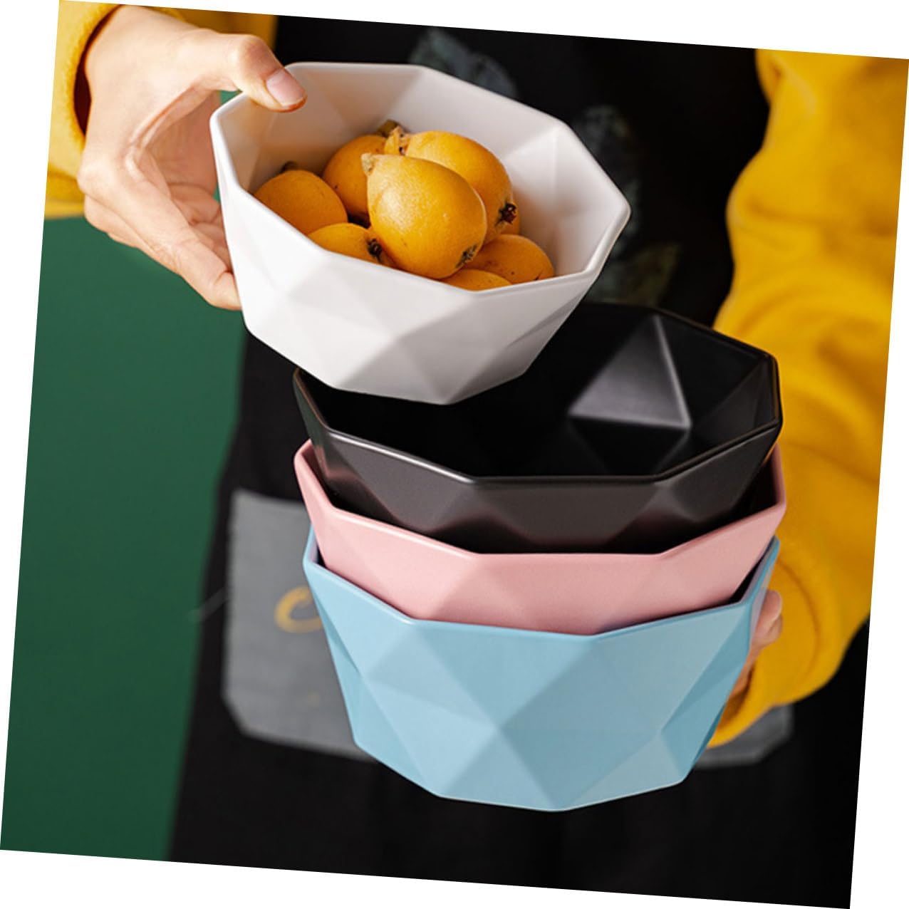 2pcs Ceramic Rice Serving Bowls Small Irregular Shape Food Bowls for Salad Soup Dinnerware Set Black and White
