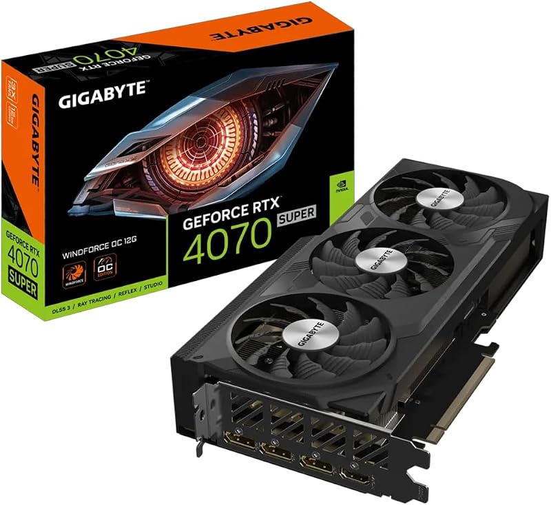 Gigabyte GeForce RTX 4070 Super WINDFORCE OC Graphics Card - 2505MHz Core, 12GB GDDR6X 21000MHz 192-bit Memory, PCI-E 4.0, 3X DP 1.4, 1x HDMI 2.1a, NVIDIA DLSS 3.5, GV-N407SWF3OC-12GD