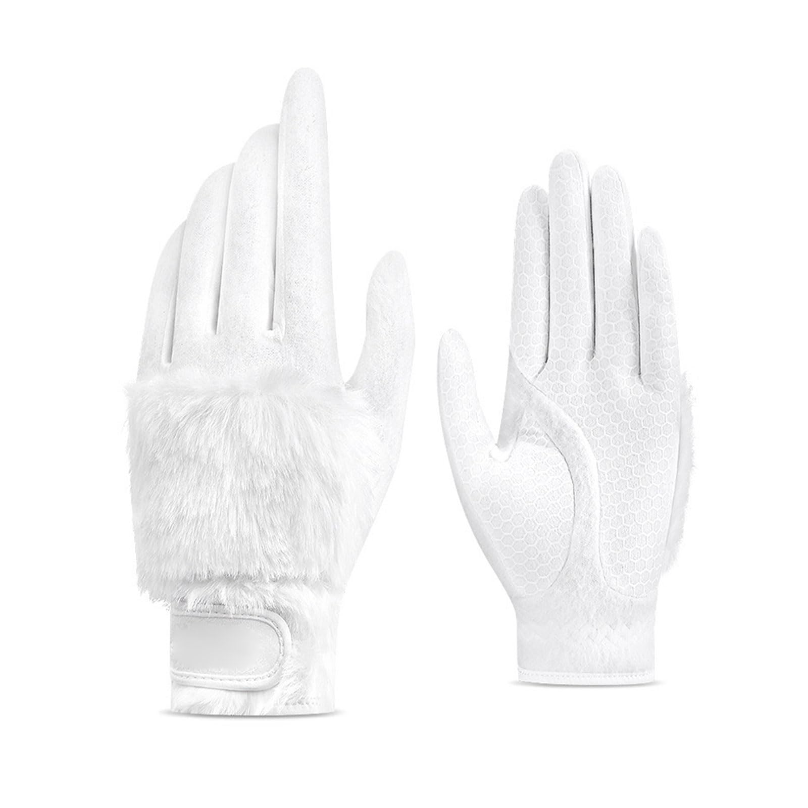 Guantes de golf para mujer, piel de conejo de imitación gruesa de felpa, cálidos, cómodos, antideslizantes (blanco, 20)