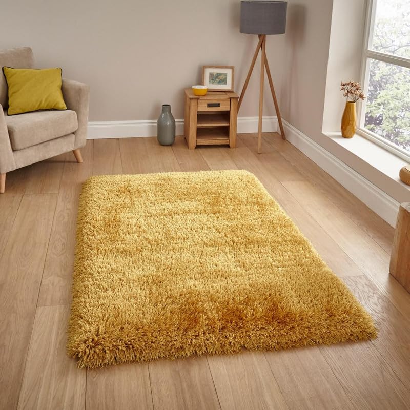 Image of Square Plain Fur Rugs Hall and Drawing Room 8x8 Feet Microfiber 2 Inch Pile Height Modern Interior Mat Montanna Yellow Color
