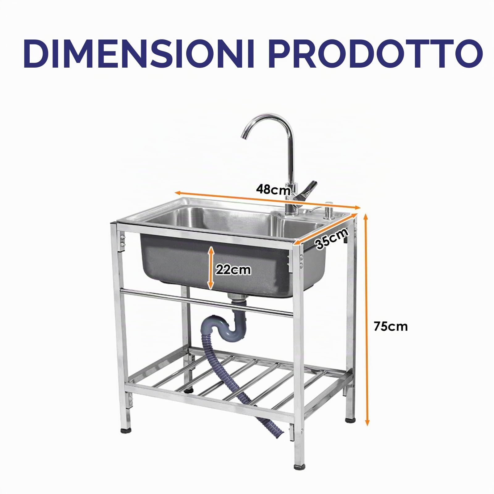 Lavatoio In Acciaio Inox,Lavello Cucina 1 Vasca,Lavandino Commerciale Professionale Con Rubinetto,Staffa,Lavabo Da Esterno A Libera Installazione,per Lavanderia Cortile Garage