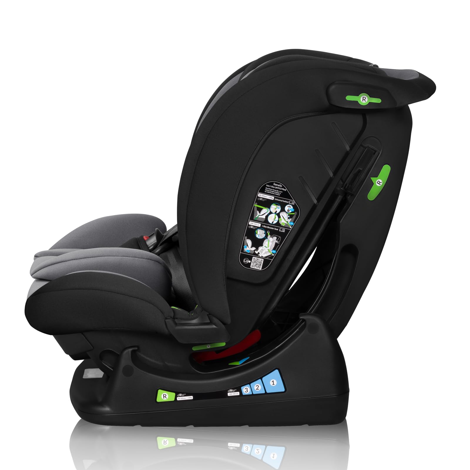 LIONELO IZZY I-SIZE Asiento infantil para niños pequeños de 40-150 cm, instalación versátil, orientado hacia delante y hacia atrás, reposacabezas reforzado, reposacabezas ajustable en 13 posiciones | Instalación Versátil, Orientado hacia Delante y hacia A