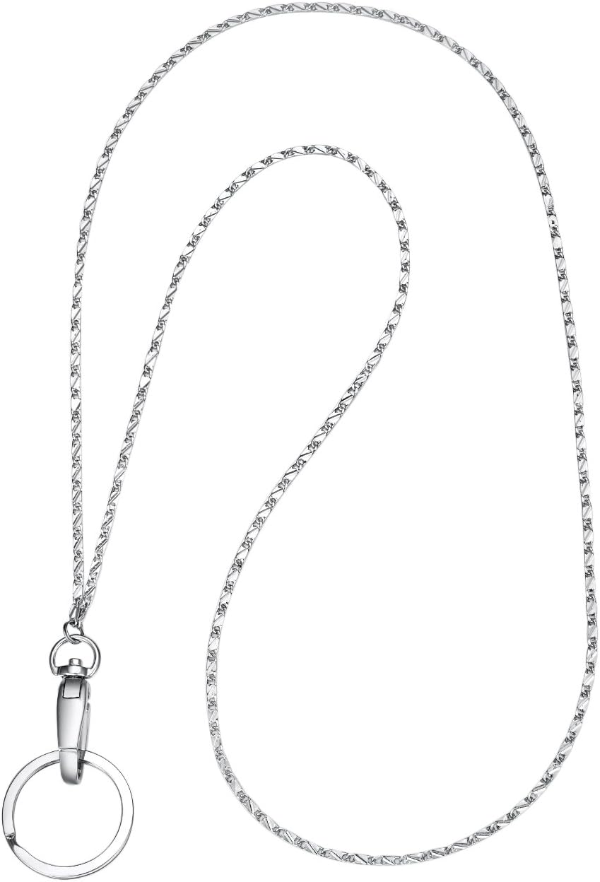 Wisdompro Fashion Lanyard, Women's Silver Chain Lanyard Necklace with Metal Clasp and Keyring for Keys, ID Badge Card Holder - Stud Chain