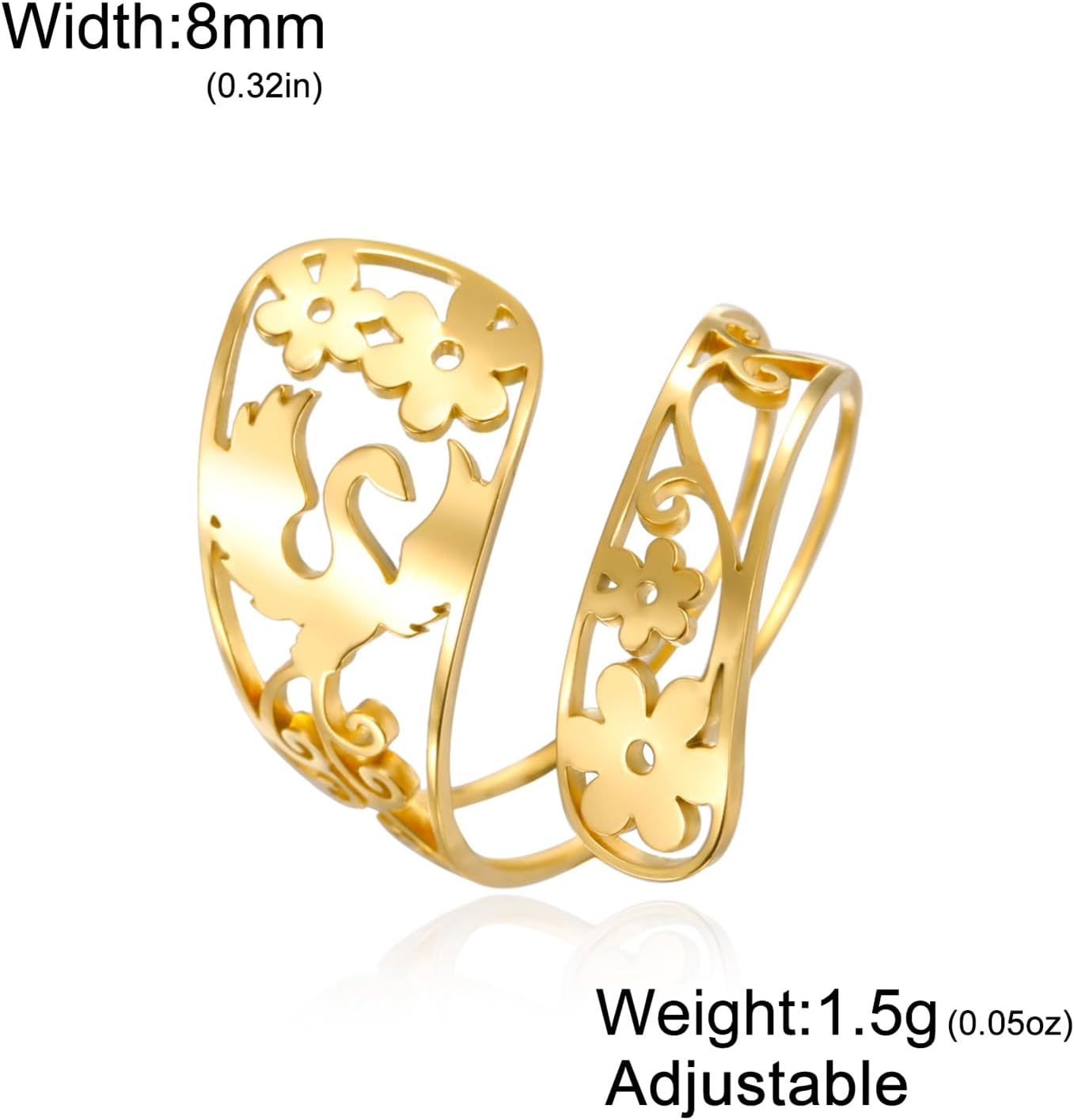 VASSAGO Spoon Rings for Women Stainless Steel Phoenix Ring Adjustable Hollow Flower Ring Stackable Finger Jewelry - Image 6