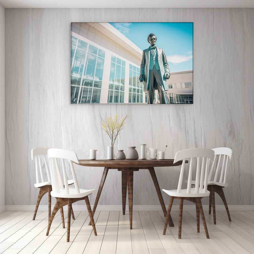 Canvas for Living room. Abraham Lincoln's Bronze Likeness: Standing Tall Against Modernity, 27 x 18 inch Canvas Wall Art - Modern Home Decor