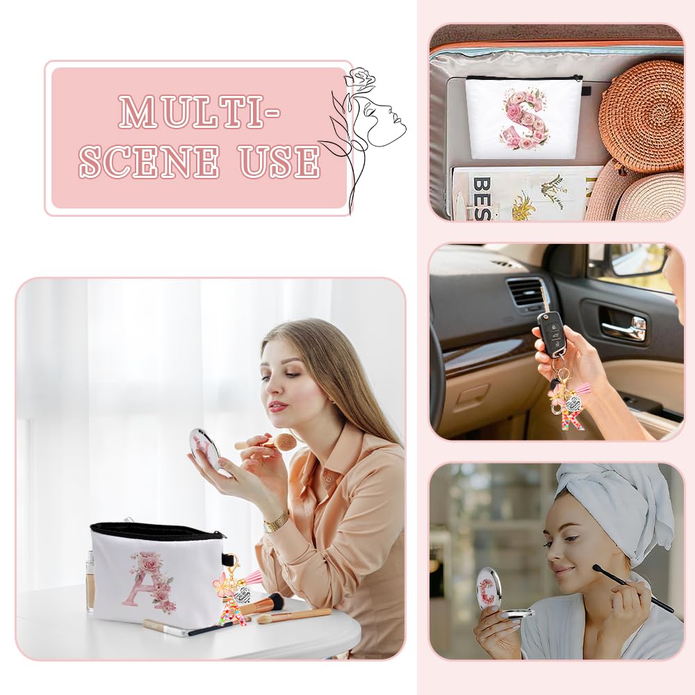 WALLFID Pochette Personalizzata con Lettere, Pochette da Make-up con Specchio & Portachiavi Motivazionale, Iniziali A–Z, Ideale come Regalo per Ragazze, Donne & Testimoni di Nozze (C)