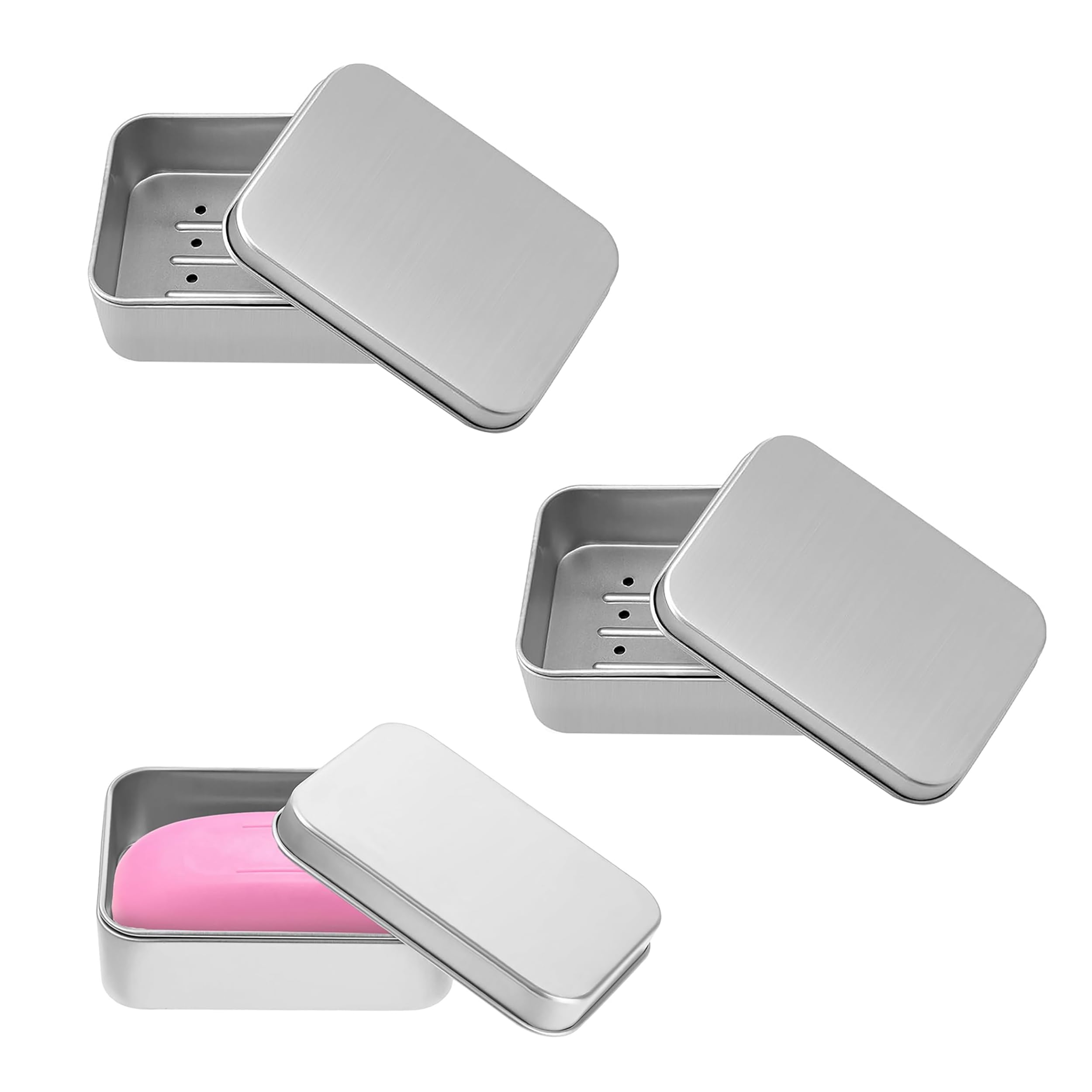 Soap Tin, 3 Pcs Soap Tins Made of Aluminum 9.6×6.8×3cm, Aluminum Soap Dish Holder