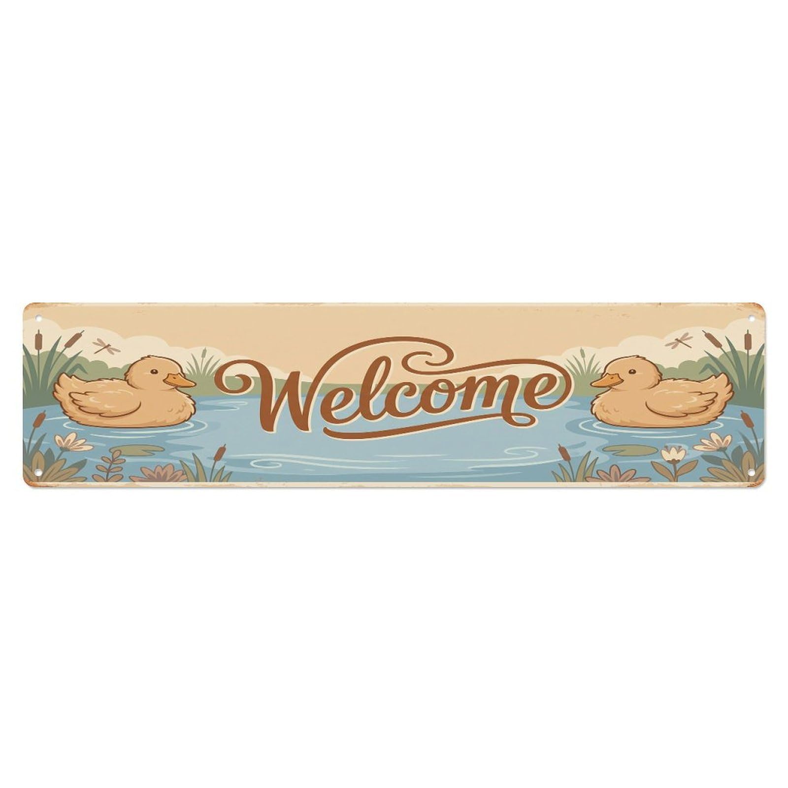 Cxhjca 4X16inch(10X40cm) Vintage Welcome Buff Orpington Duck Metal Tin Sign