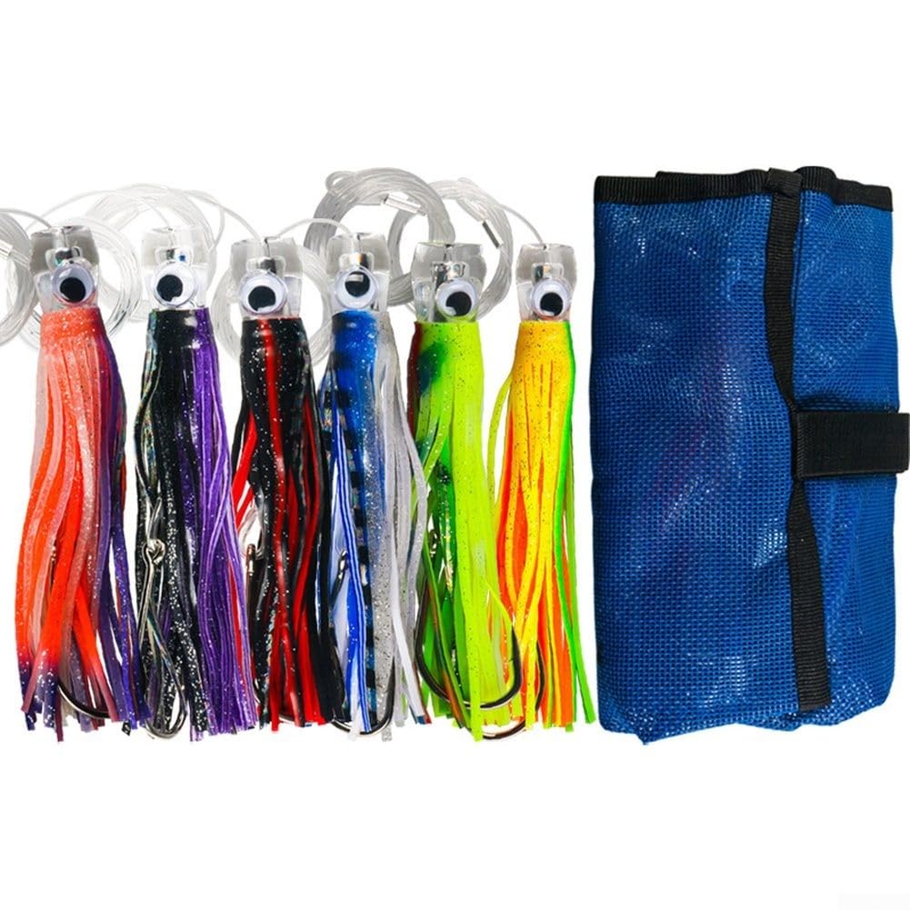 Esca da pesca con gonna di polpo fosforescente, con foglio flash riflettente, per pesca a traina in acque profonde e pesca in barca Tentacoli in PVC morbido per attirare tonno marlin