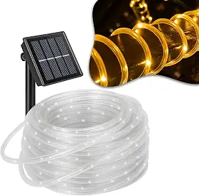 Pisca-Pisca Branco Quente LED Energia Solar Mangueira 20M IP65 Natal