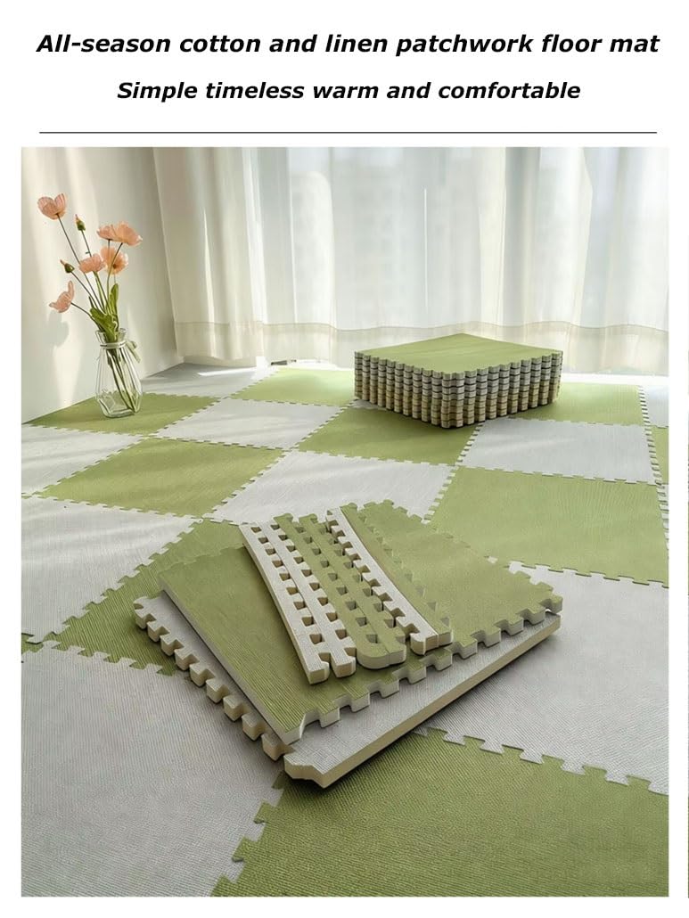 Dywan kwadraty puzzle mata podłogowa bawełna i len patchwork płytki dywanowe antypoślizgowa pianka PE układanka płytki podłogowe stwórz bezpieczny obszar do sypialni (ciemnobrązowy, 20 szt.)