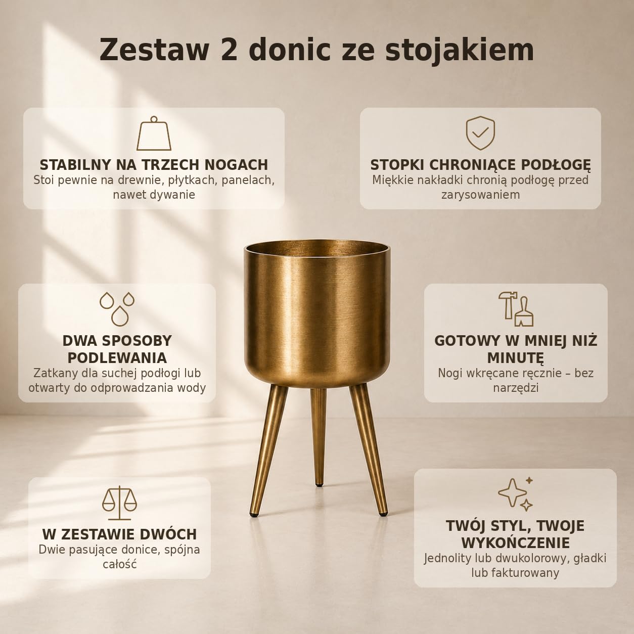 Leewadee Metal Doniczki na Nóżkach 2 Szt. Osłonka Stojak na Rośliny