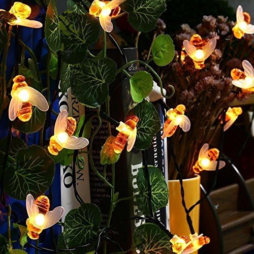 DINOWIN Solar String Lights, Outdoor Waterproof 30 LEDs Bee Shaped Fairy Lights,Bright Flash Fairy Light Garden Party Decoration Lighting (Warm)