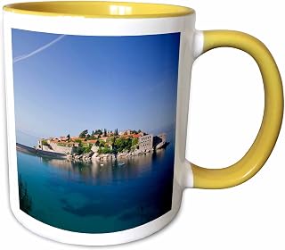 3dRose Montenegro, Sveti Stefan, Coastal Resort Island - EU47 WBI0210 - Walter Bibikow 11oz Two-Tone Yellow Mug