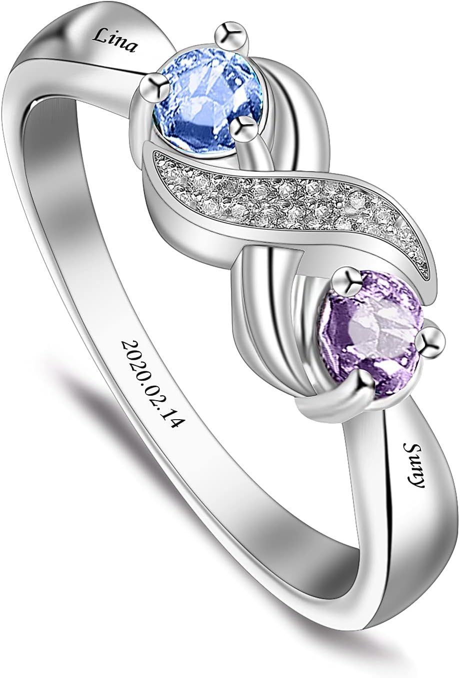 Sterling Silver Personalized Mothers Rings Gifts for Mother's Days with 1/2/3/4/5/6/7/8 Simulated Birthstone Rings for Women Mom Grandmother Promise Ring