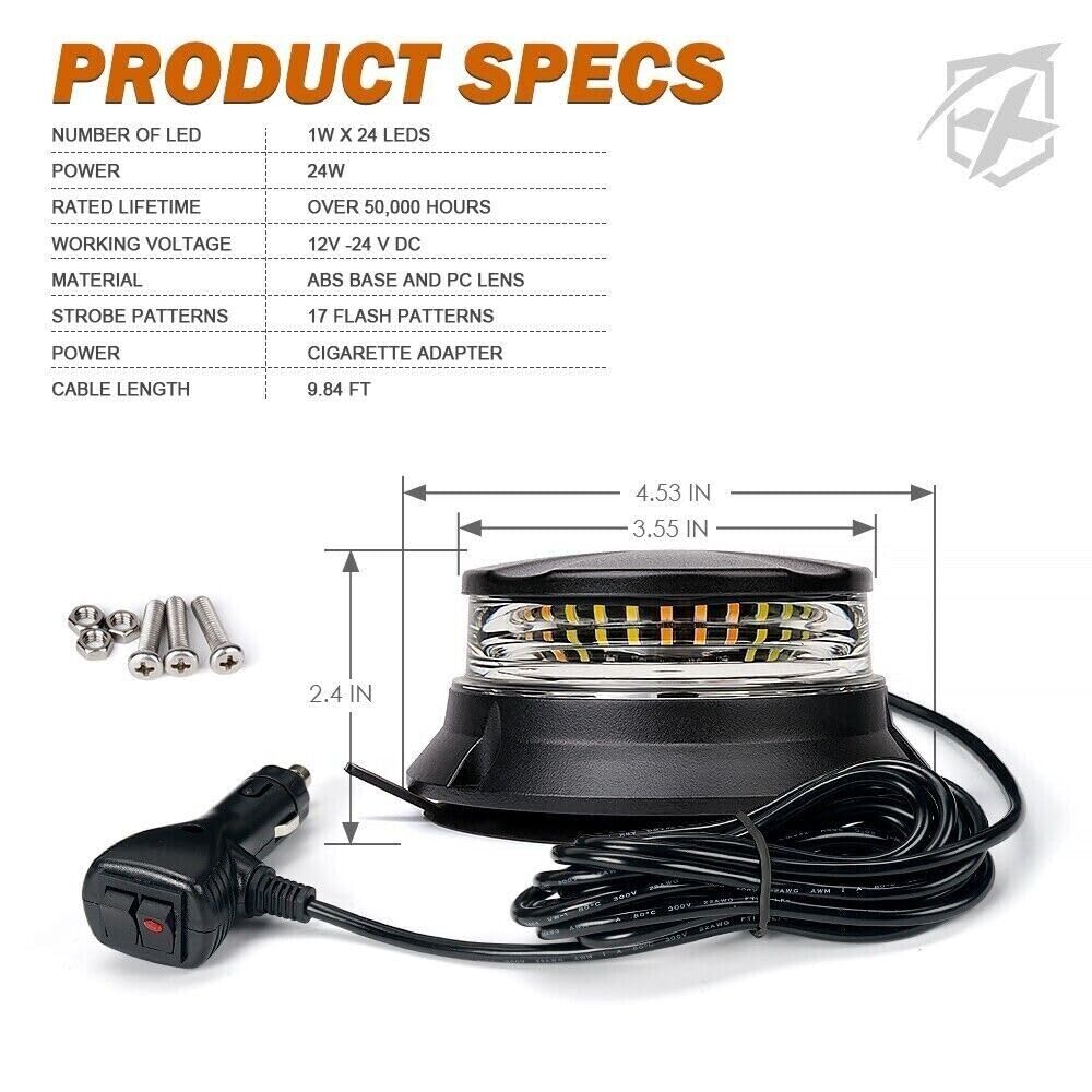 Générique Gyrophare LED Vert 12/24V 24W Base Magnétique Balise d'Avertissement 17 Modes de Flash Homologué E9