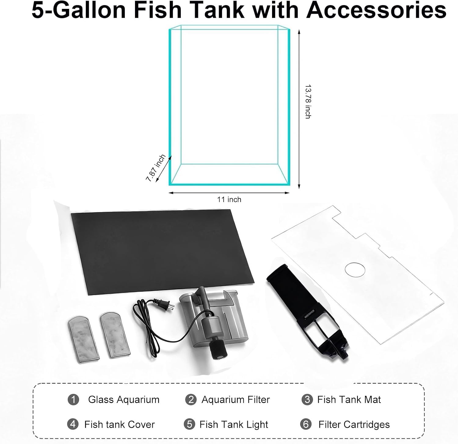 Vimvins 5 Gallon Glass Fish Tank with Filter and Light, Small Betta Aquariums Starter Kit.
