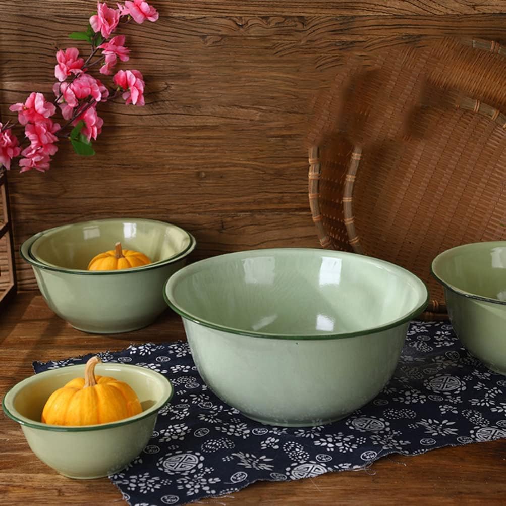 Enamel bowl Enamel color pottery bowl Retro Bowl 2pcs Enamel Bowls Retro Enamel Basin Enamel Soup Basin Mixing Bowl Unbreakable Serving Bowl Round Mixing Bowls Noodle Bowl with Rim for Salad Vegetable