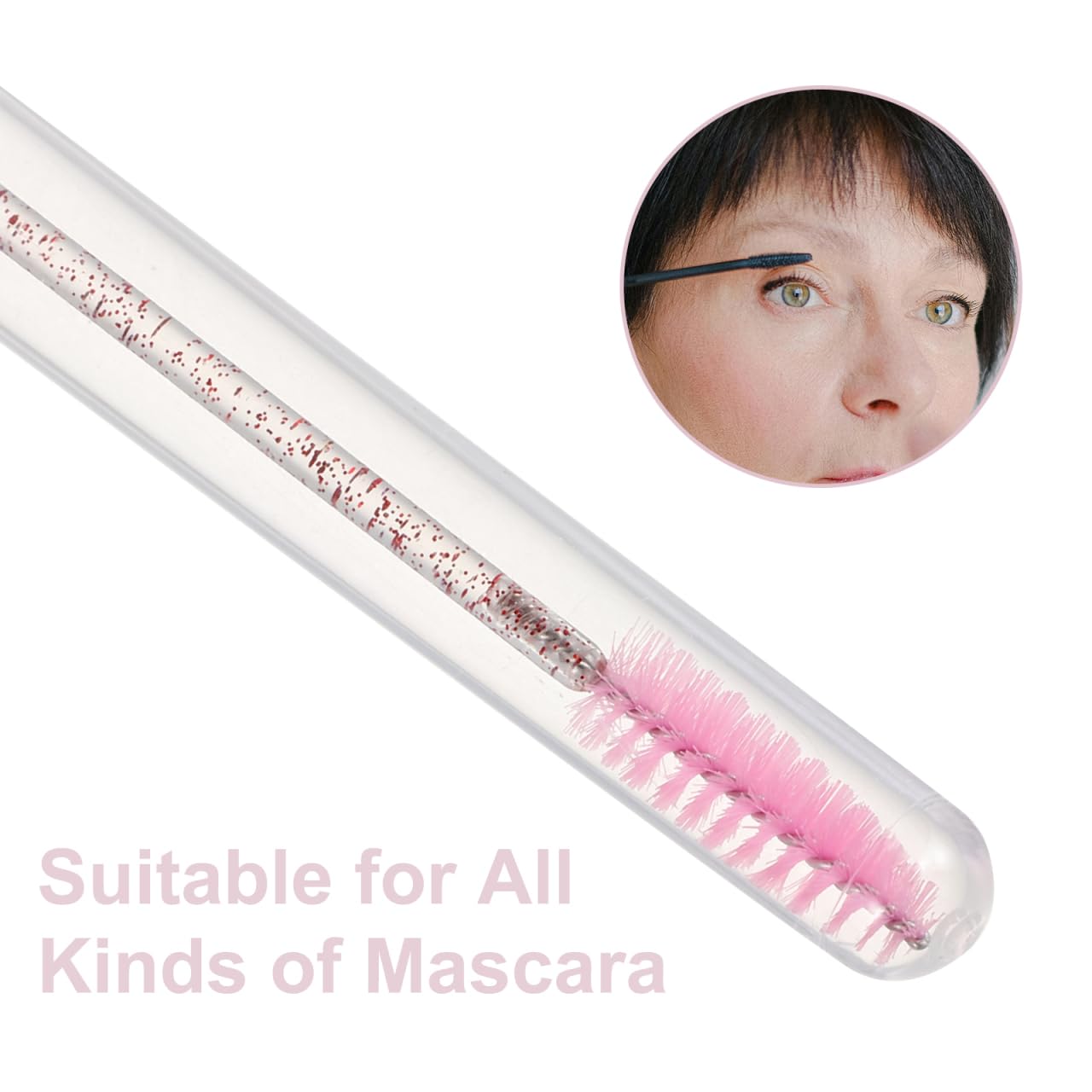 20 Pack Disposable Mascara Brushes, Bunny Ear Crystal Handle Spoolie Wands for Eyelash Extension and Eyebrow Grooming, Makeup Tool for Lash Application, Clear