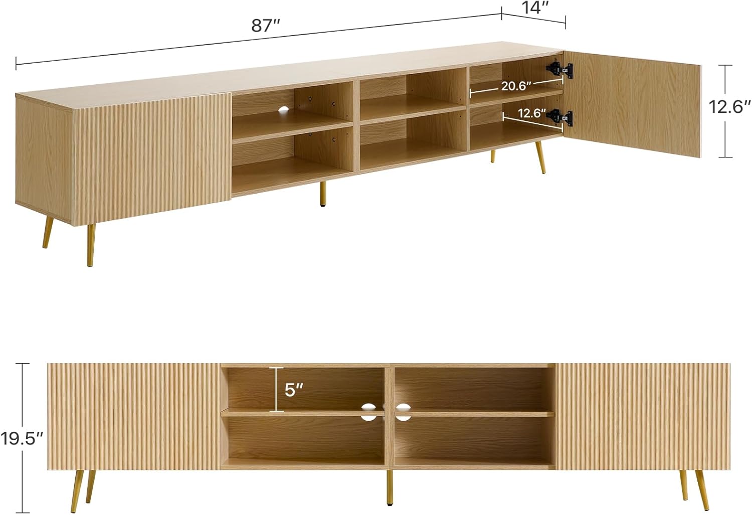 KIMOLST Modern 86in TV Stand for Living Room, Fluted Design Entertainment Center with Adjustable Shelves,Media TV Console Table with Storage for Bedroom,Nature - Image 6