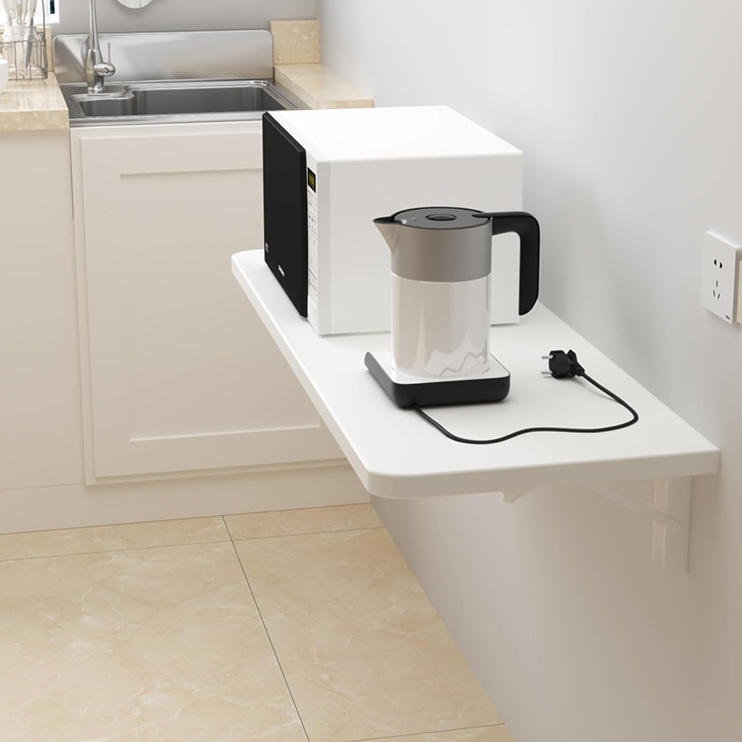 Wall-Mounted Folding Desk & Drop Leaf Workbench - Solid Wood Floating Table for Office Kitchen Laundry Bedroom Dining - Space-Saving Versatile Design (80"x20") - Ideal Home Office