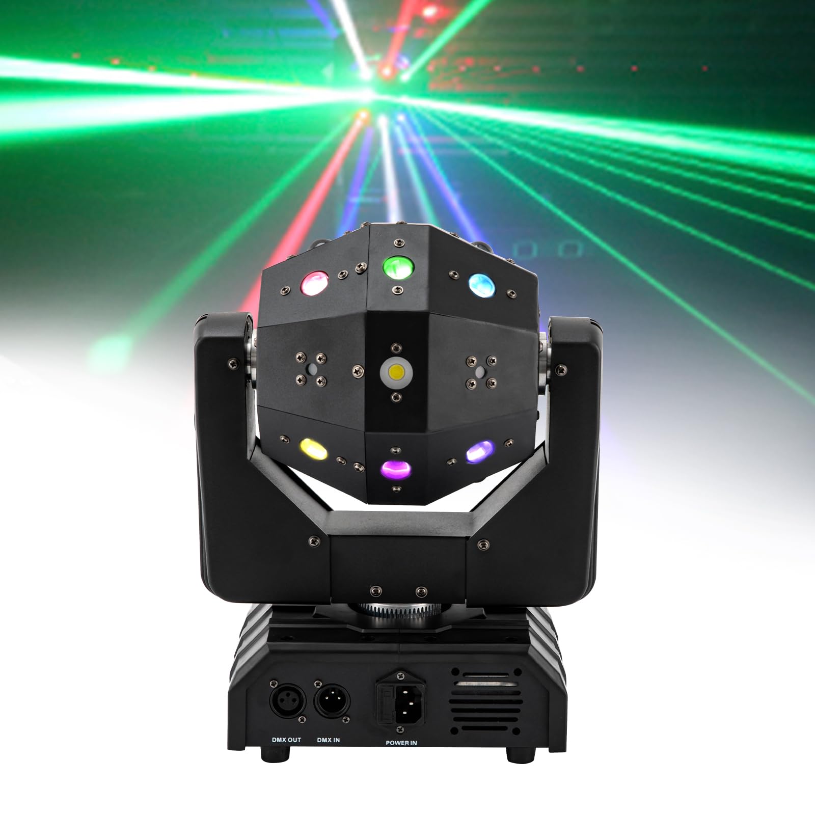 Moving Head,120W 3-in-1 bewegliche Kopfstufenlicht,16-energiesparende LED-Beads, 360° drehbarer,LED-Anzeige,Sound aktiviert, Auto und DMX 512,Bühnenbeleuchtung