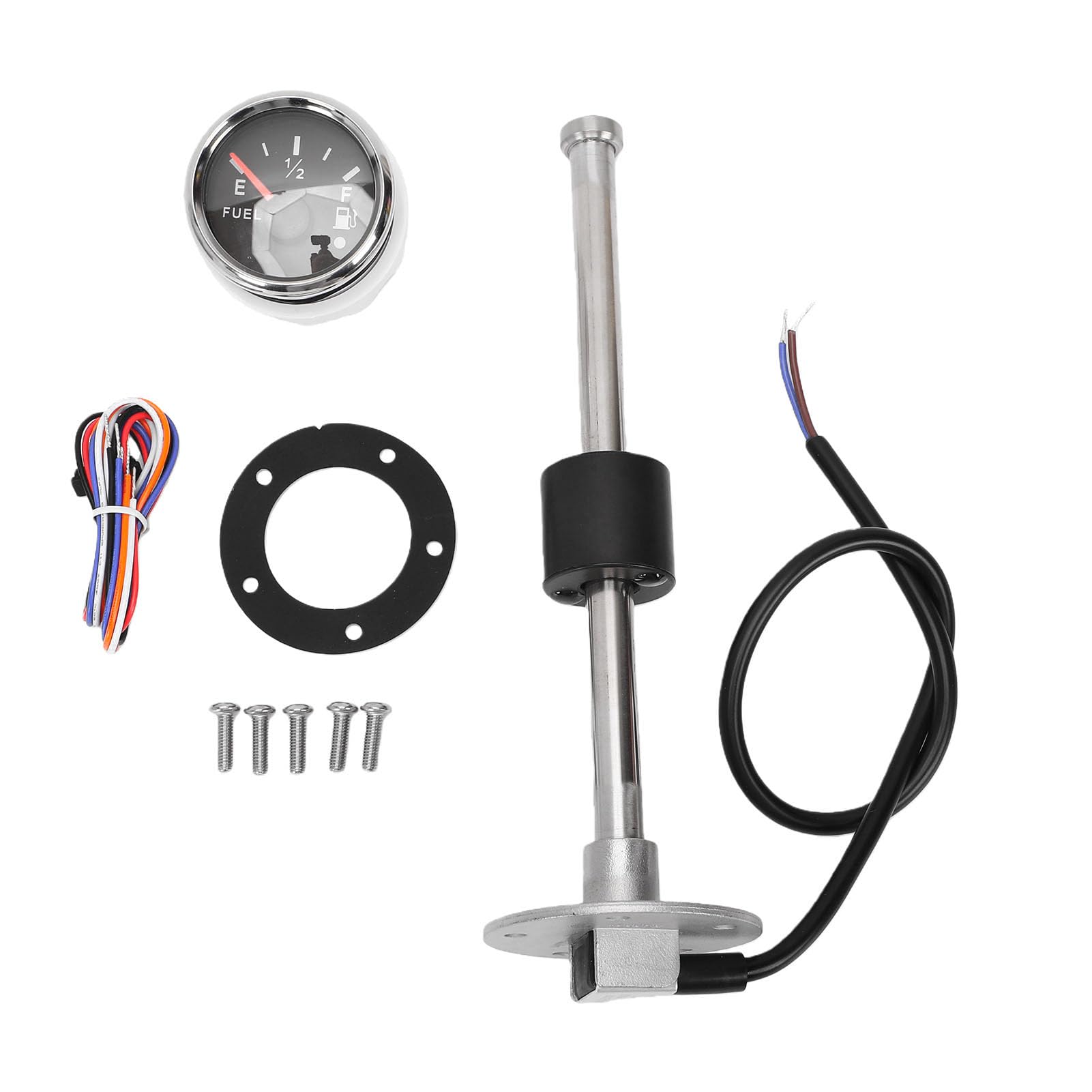 Unidad de Envío de Tanque de y Kit de Medidor Sensor de Nivel de de Acero Inoxidable de 225 Mm 0-190 Ohmios con Indicador de Vidrio Curvado Antivaho para Barcos, Automóviles,