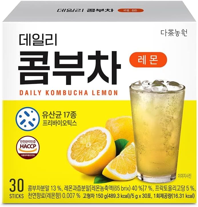 KAYFOOD Peach Garden Daily Kombucha Powder Peach 5g x 30 sticks (150g/5.29oz) Sugar Free Diet Tea without Bottle (30ST, Lemon)