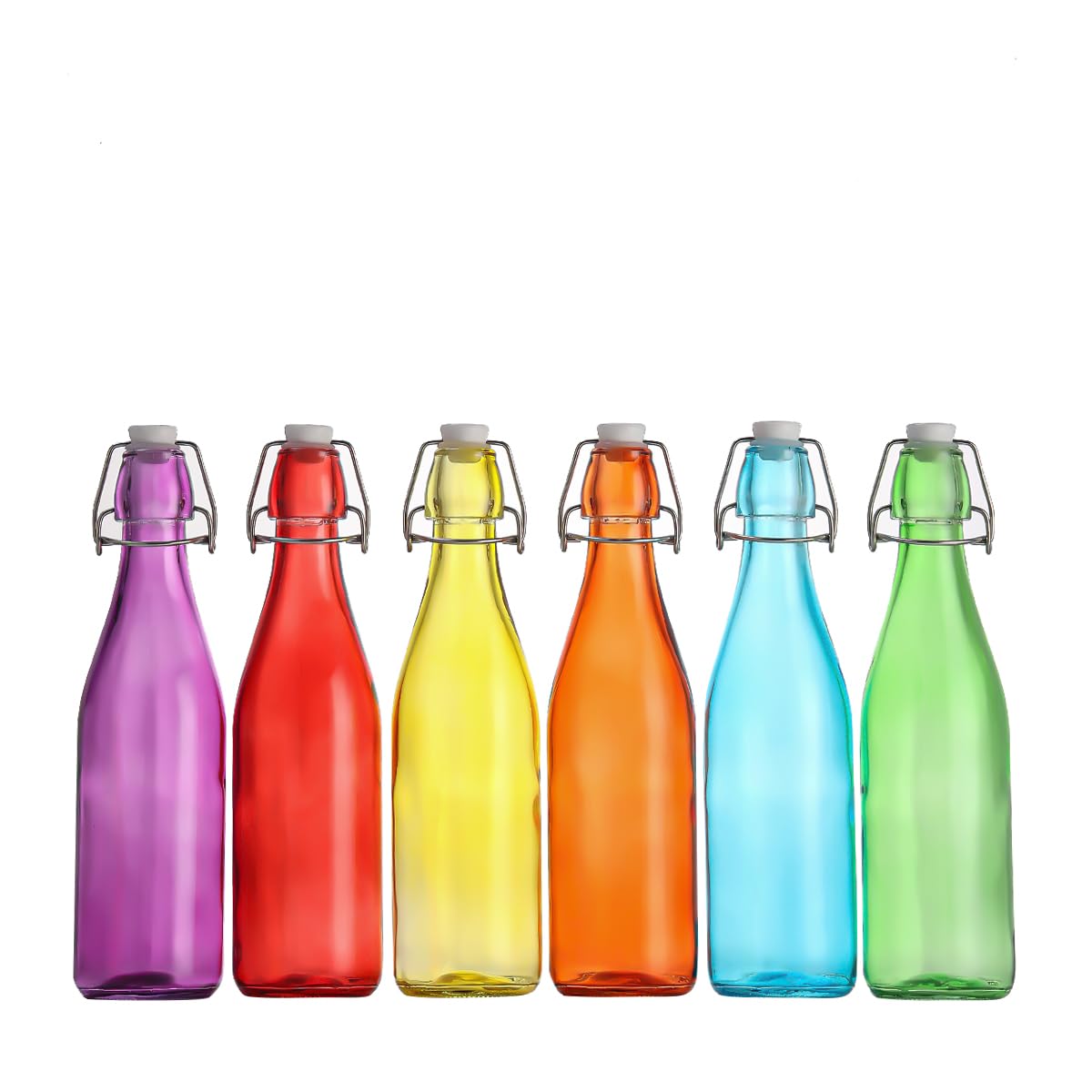 Simpa White Vintage Style Mix Colour Glass Bottles With Swing Top Lids. Round 500Ml Bottles - Set Of 6