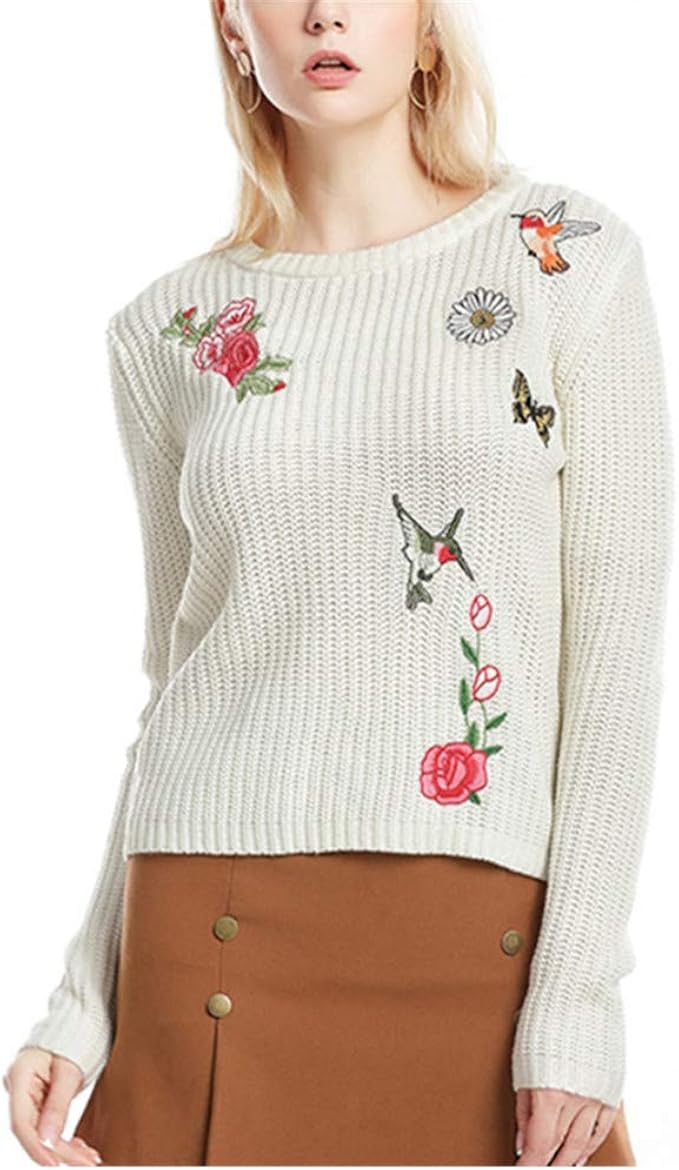 LIAIHONG Maglione Pullover Ricamato a Fiori da Donna Lavorato a Maglia di  Nuova Dimensione Bianco XL : Amazon.it: Abbigliamento