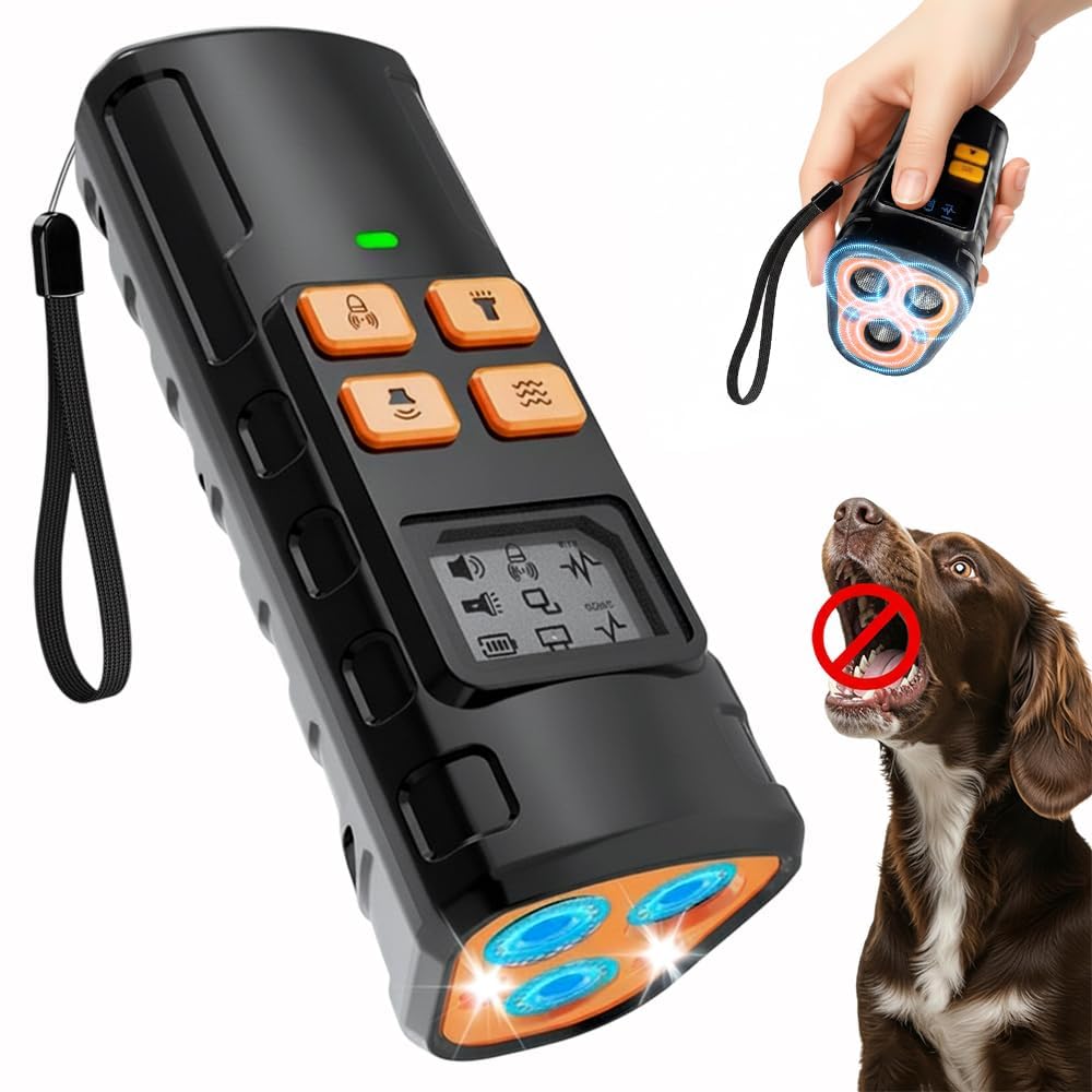 Dog Barking Deterrent Devices, Anti Barking Device for Dogs - Ultrasonic Bark Control with Monitor Display, USB Rechargeable No Shock Bark Guard for Training, Handheld Indoor Outdoor Wrist Strap