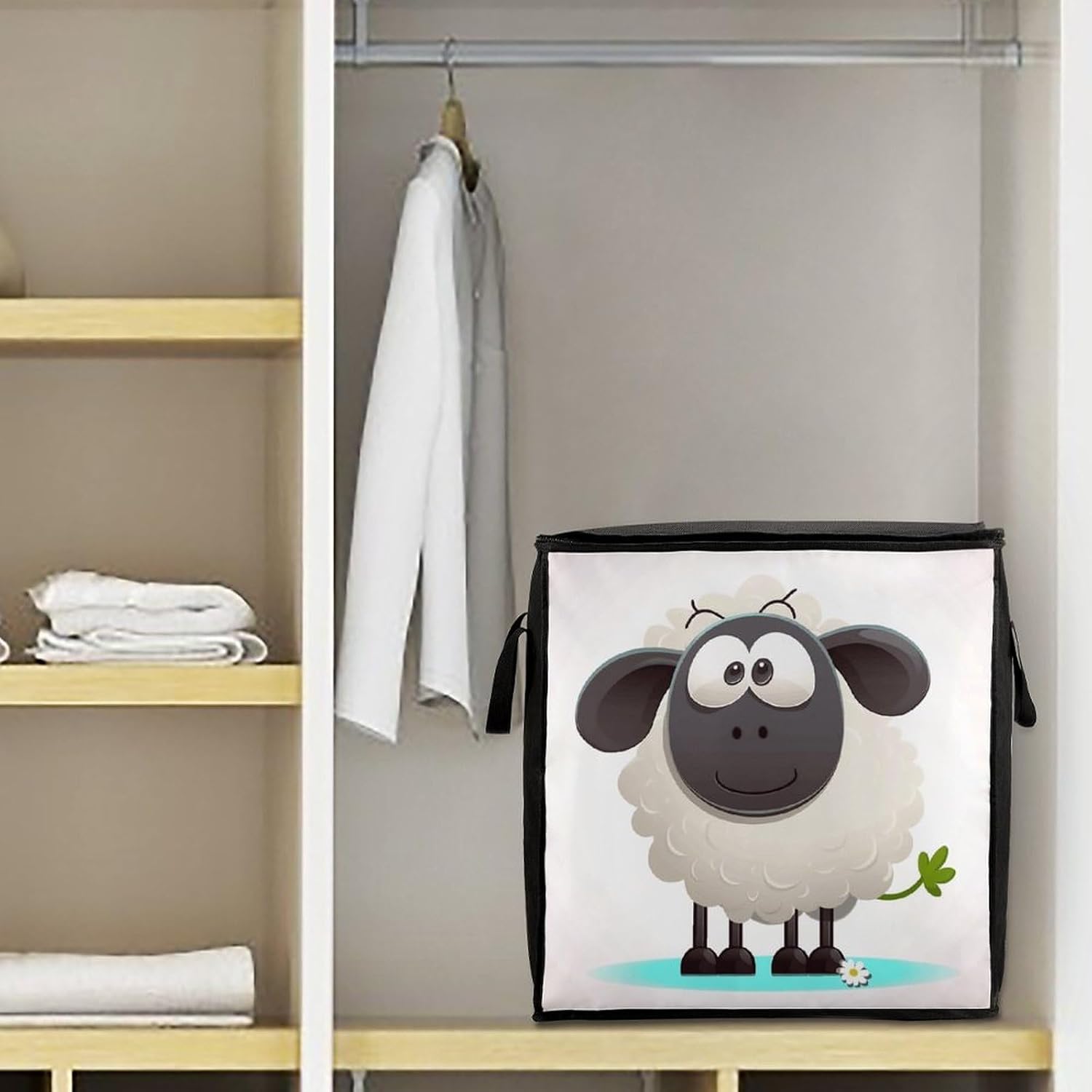 Sheep Storage Bag with Zippers And Handle Extra Large Bedding Comforter Storage Bag Foldable Blanket Storage Bags Fabric Moving Bags for Closet Organizer (70L)