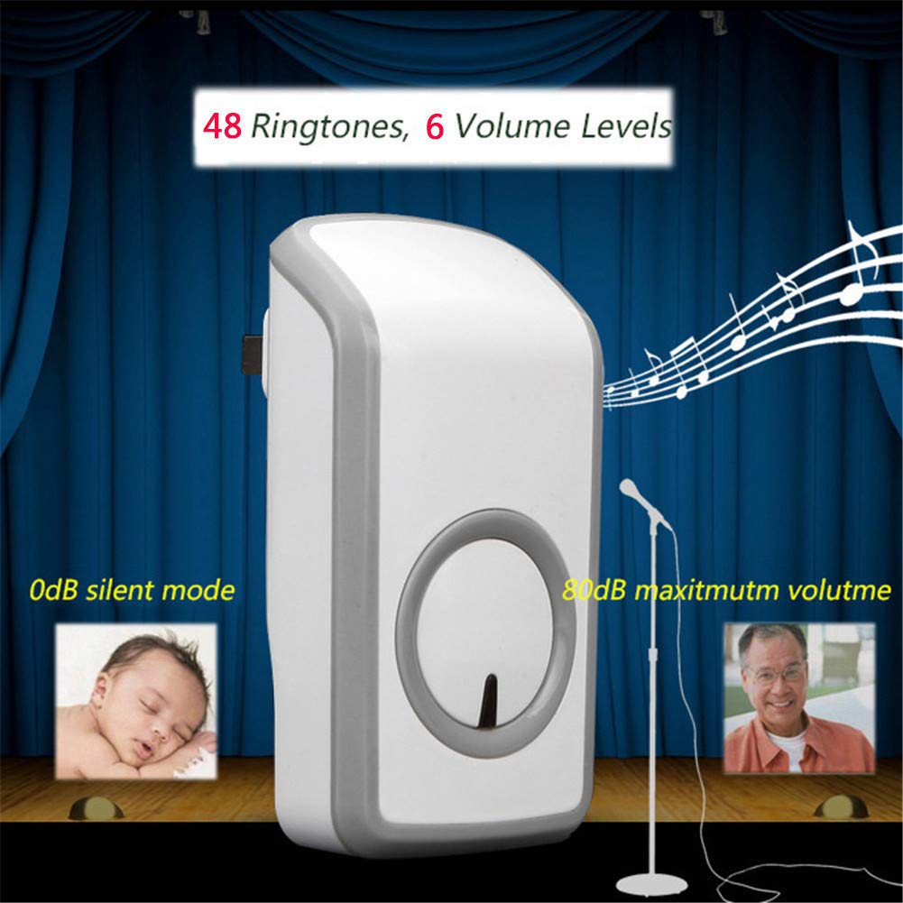 Mini Campanello Senza Fili Impermeabile IP44, Kit Campanelli per Porte Lungo Raggio da 1150 Ft /350 M, 4 Pulsante E 1 Ricevitore, 48 Suonerie, 6 Livelli di Volume (0Db-80Db), Indicatore LED