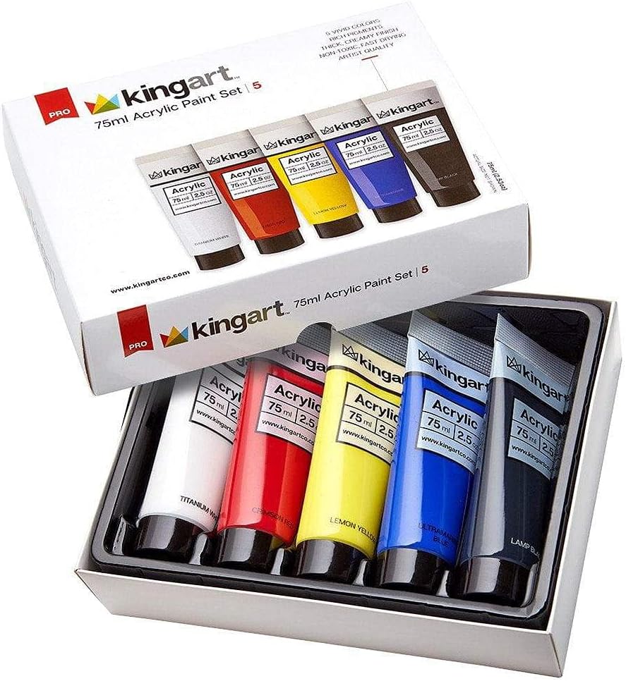 KINGART Acrylic Paint, 75ml Tubes, Set of 5