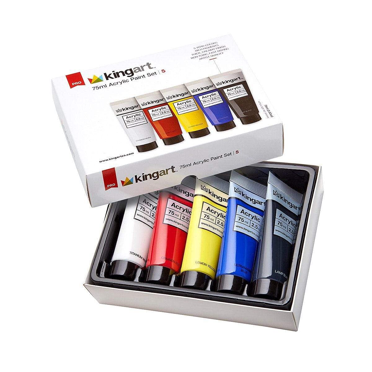 KINGARTAcrylic Paint, 75ml Tubes, Set of 5