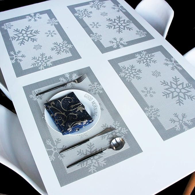Image of YELONA Placemats for Dining Table - Heat Resistant, Non-Slip & Washable PVC Vinyl Table Mats - Set of 4, 45 x 30 cm (Glacier Grey)