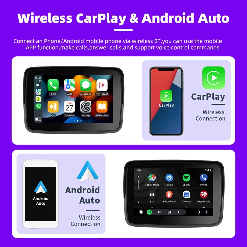 LIVASH Display Impermeabile 5 Pollici Motocicletta GPS Navigazione Wireless Android Carplay Auto