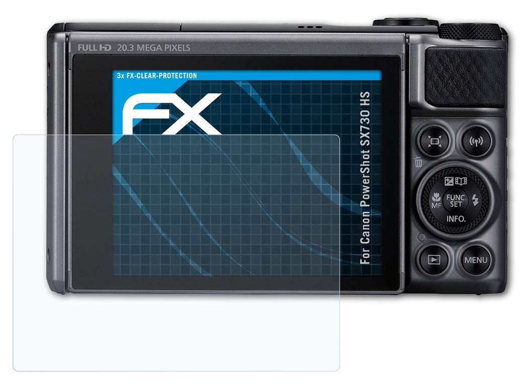 atFoliX Screen Protection Film compatible with Canon PowerShot SX730 HS Screen Protector, ultra-clear FX Protective Film (3X)